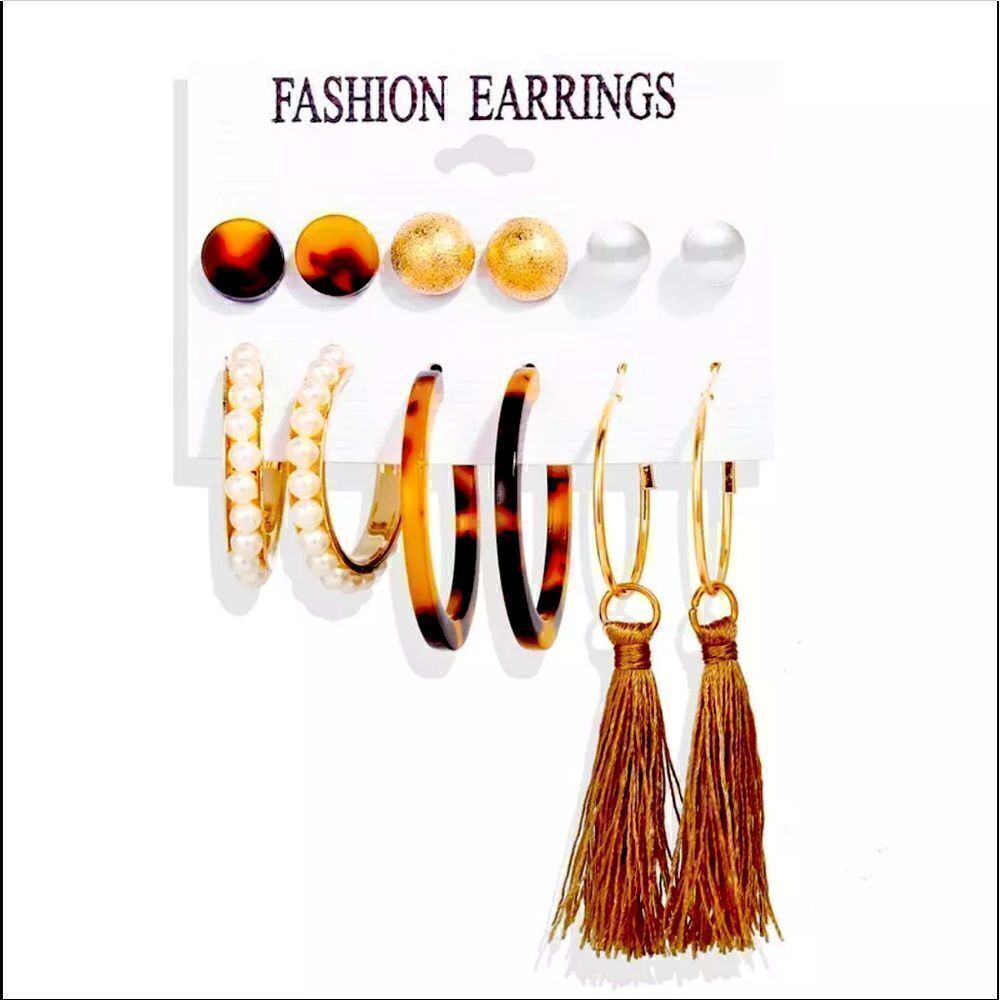 “Riley” 6 Earrings Collections Bohemian Geometric Sets Boho Tassel Long 18k Gold